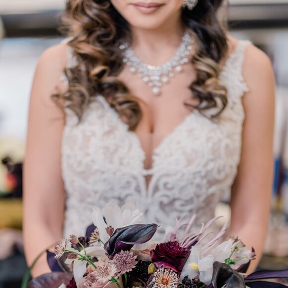 Bridal Statement Necklace & Earring Set, Cubic Zirconia and Pearl Jewelry Set - Picture 8 of 9